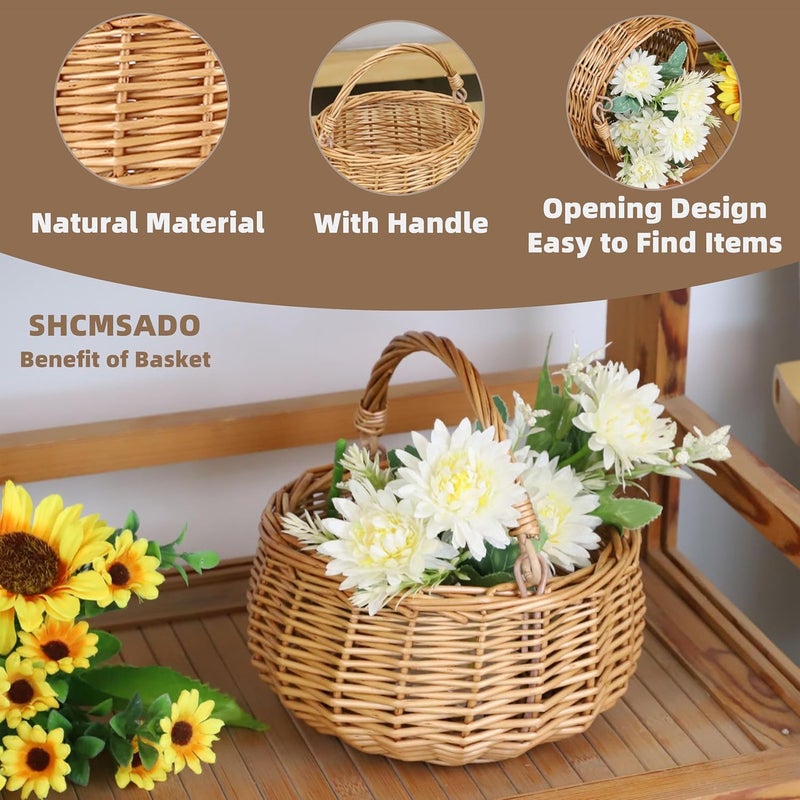 SHCMSADO Small Gift Wicker Picnic Basket with Handle,Willow Flower Girl Basket for Weddings，Garden and Home Decor -Wicker Storage Basket-Natural - Image 1
